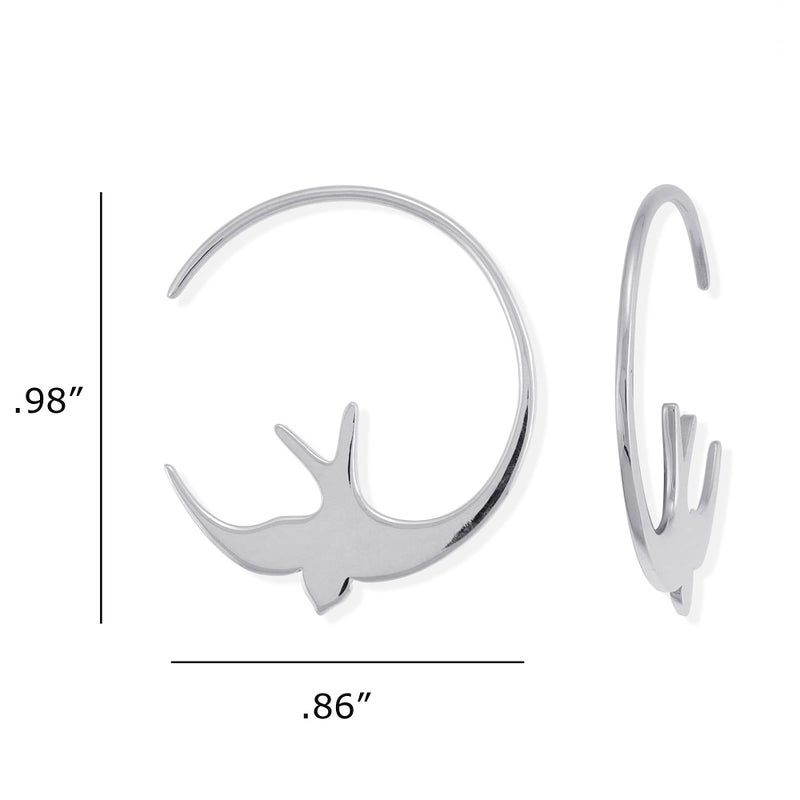 Boma Jewelry Sterling Silver Bird Pull Through Hoop Earrings - Image 4